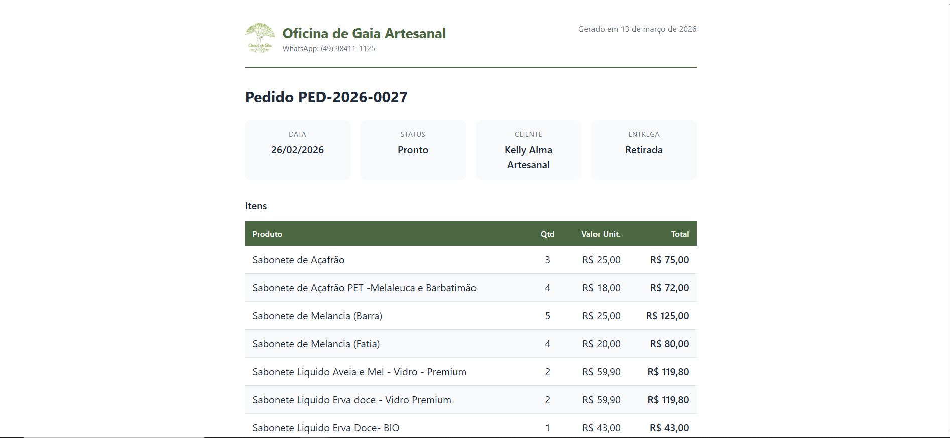 Pedidos profissionais